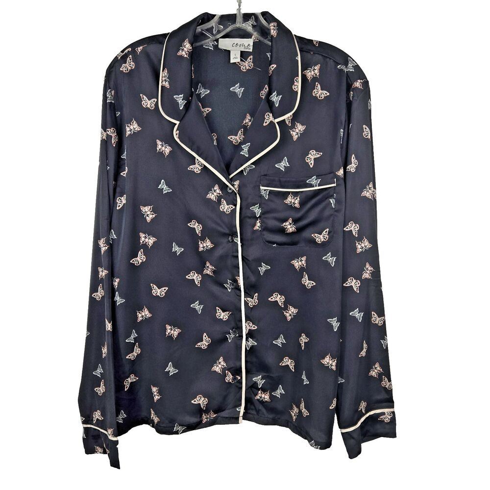 Como Sleep Women's Size Large Long Sleeve Button Up Sleep Shirt Butterflies